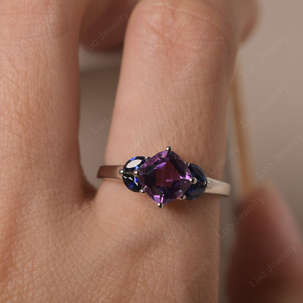 Amethyst Kite Set Cushion Cut Engagement Ring - LUO Jewelry