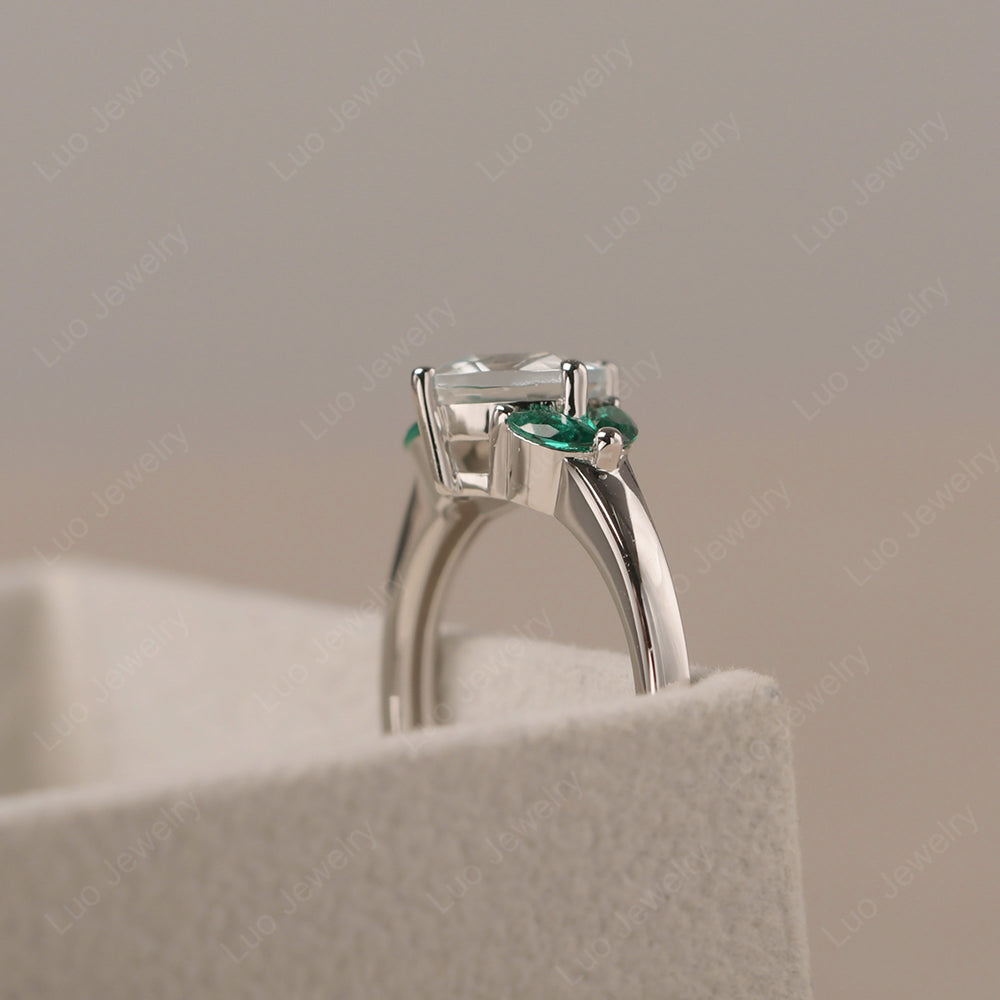 Aquamarine Kite Set Cushion Cut Engagement Ring - LUO Jewelry