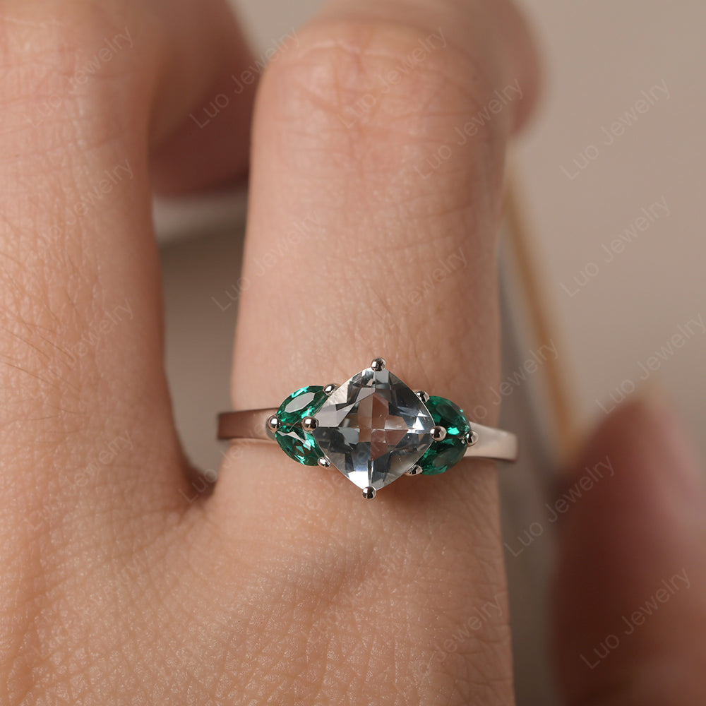 Aquamarine Kite Set Cushion Cut Engagement Ring - LUO Jewelry