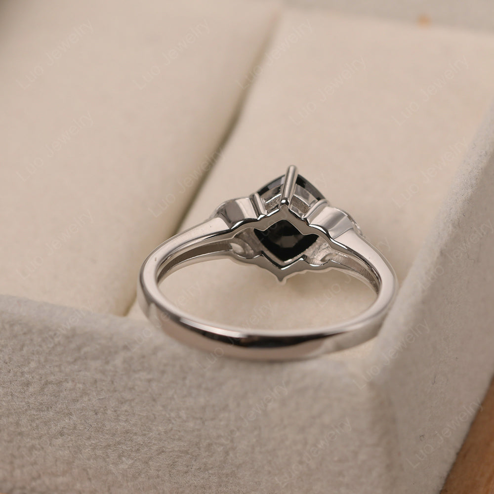 Black Spinel Kite Set Cushion Cut Engagement Ring - LUO Jewelry