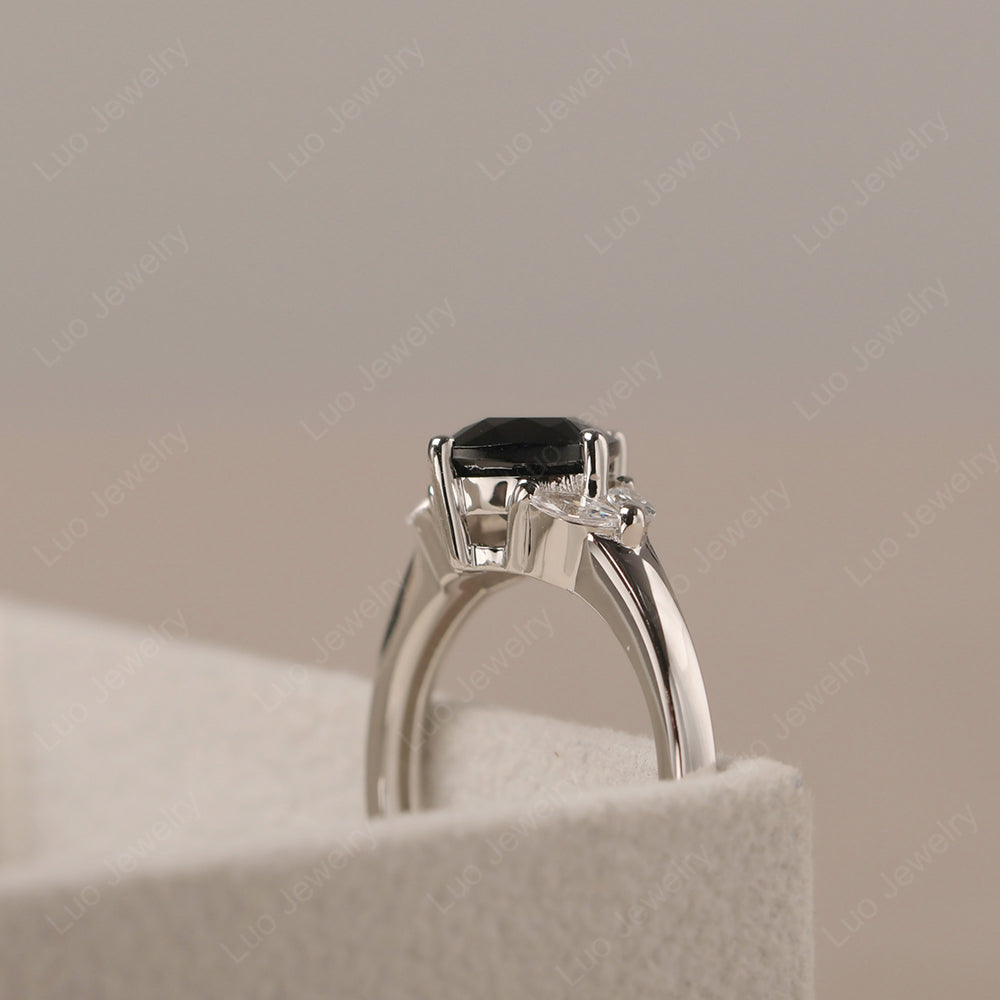 Black Spinel Kite Set Cushion Cut Engagement Ring - LUO Jewelry