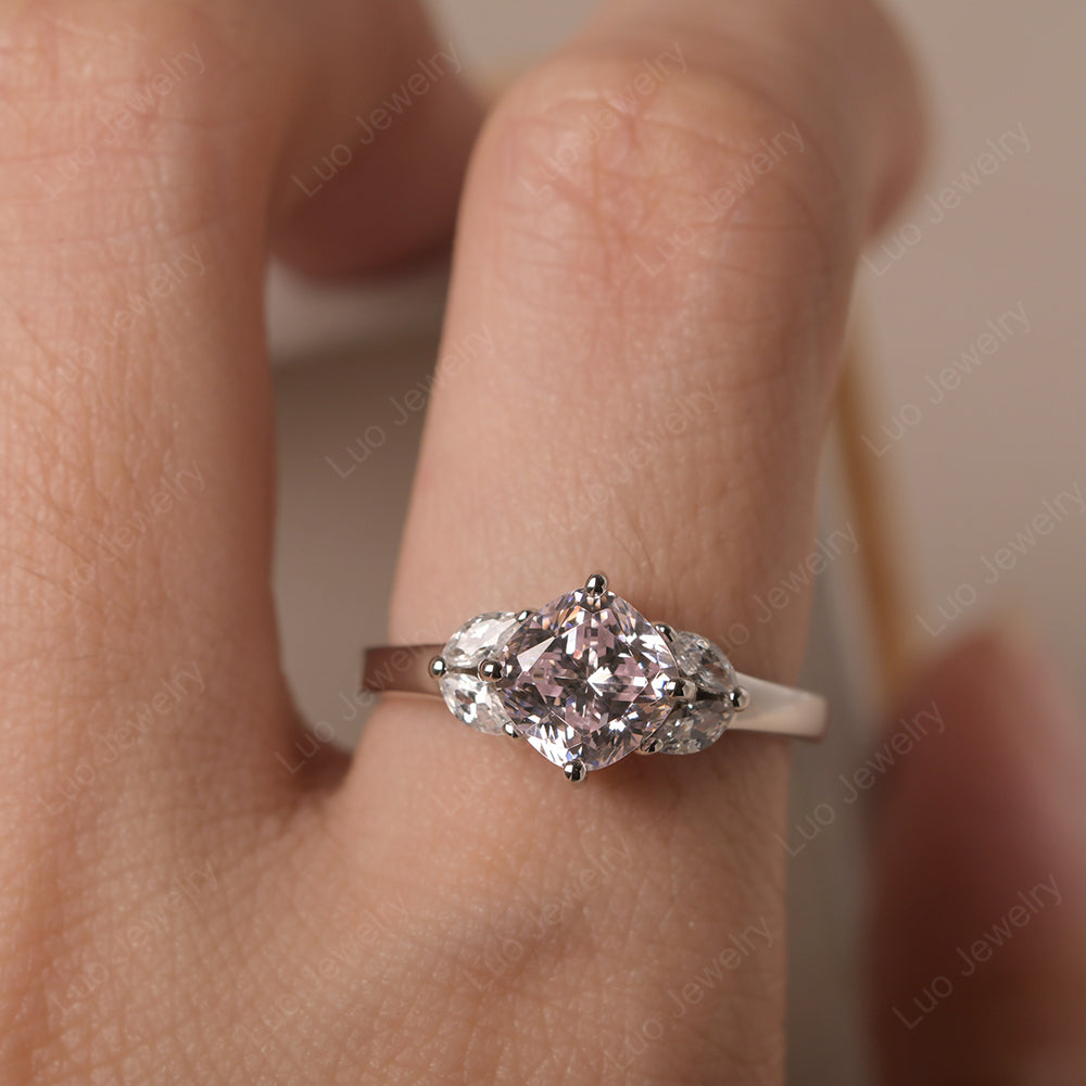 Cubic Zirconia Kite Set Cushion Cut Engagement Ring - LUO Jewelry