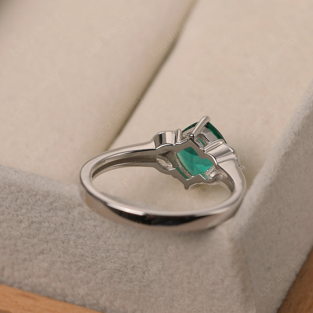 Lab Emerald Kite Set Cushion Cut Engagement Ring - LUO Jewelry