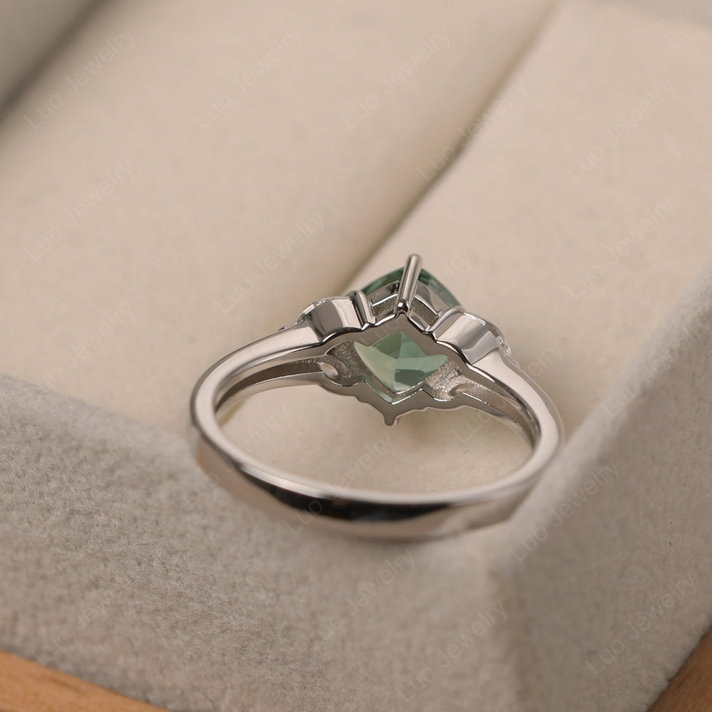 Green Sapphire Kite Set Cushion Cut Engagement Ring - LUO Jewelry