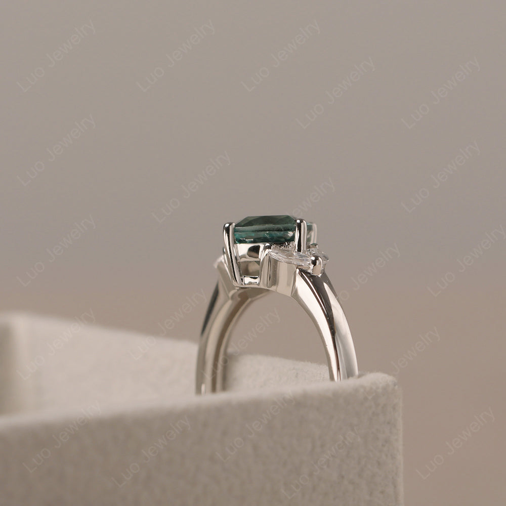 Green Sapphire Kite Set Cushion Cut Engagement Ring - LUO Jewelry