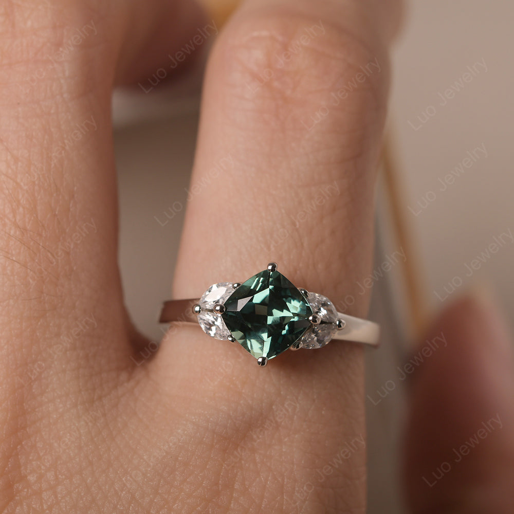 Green Sapphire Kite Set Cushion Cut Engagement Ring - LUO Jewelry