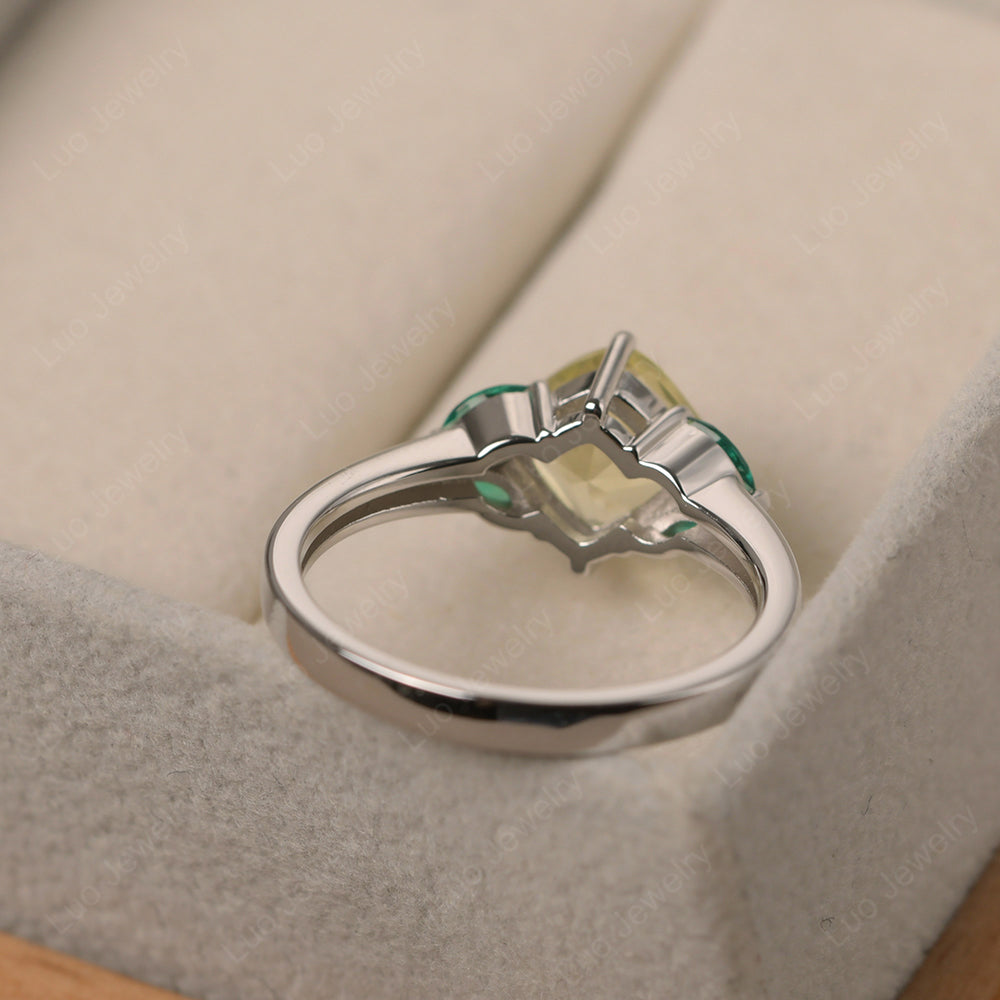 Lemon Quartz Kite Set Cushion Cut Engagement Ring - LUO Jewelry