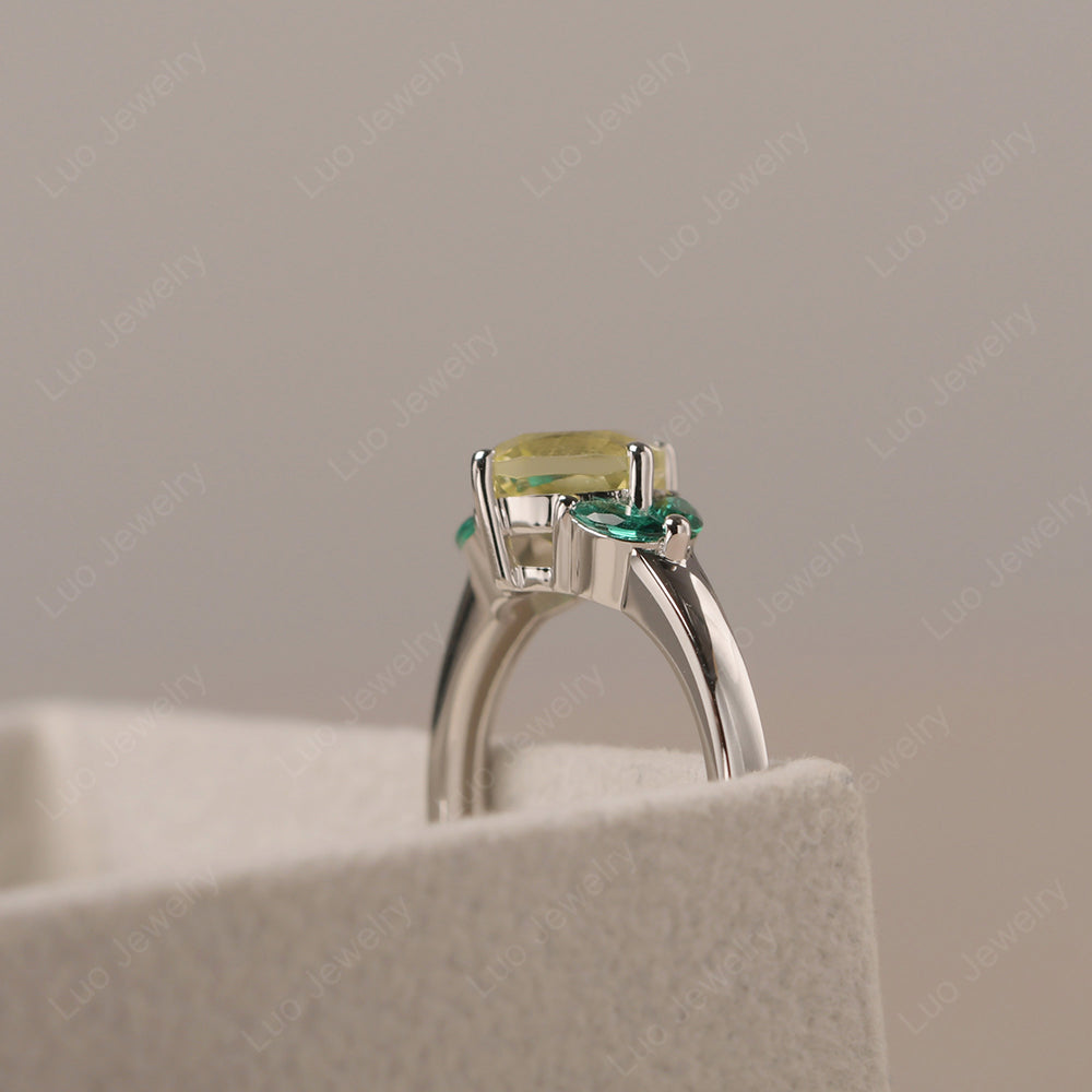 Lemon Quartz Kite Set Cushion Cut Engagement Ring - LUO Jewelry