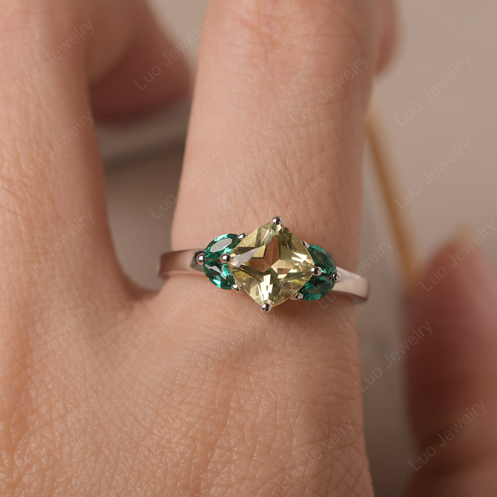 Lemon Quartz Kite Set Cushion Cut Engagement Ring - LUO Jewelry
