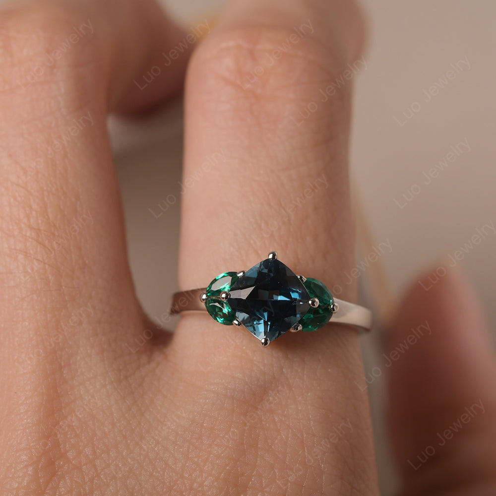 London Blue Topaz Kite Set Cushion Cut Engagement Ring - LUO Jewelry