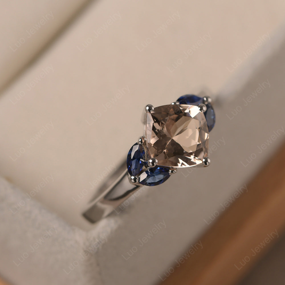 Morganite Kite Set Cushion Cut Engagement Ring - LUO Jewelry