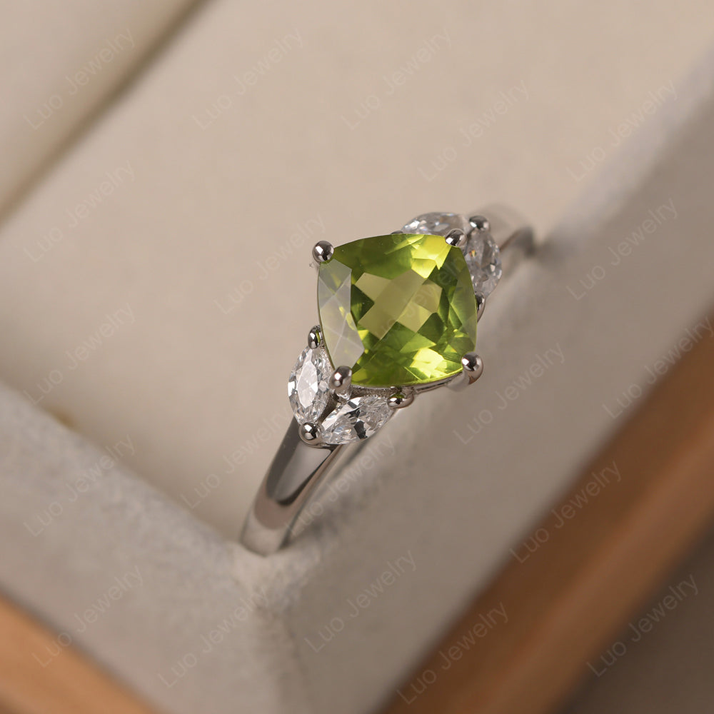 Peridot Kite Set Cushion Cut Engagement Ring - LUO Jewelry