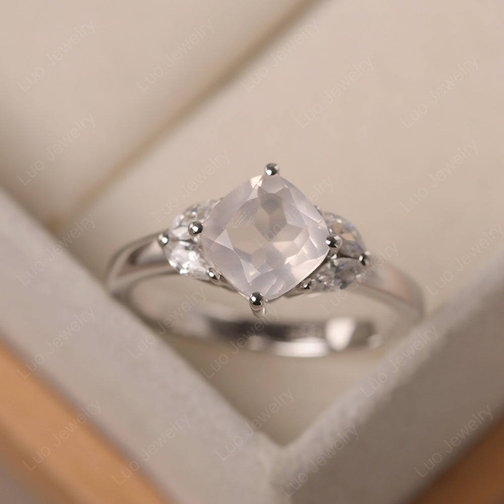 Rose Quartz Kite Set Cushion Cut Engagement Ring - LUO Jewelry