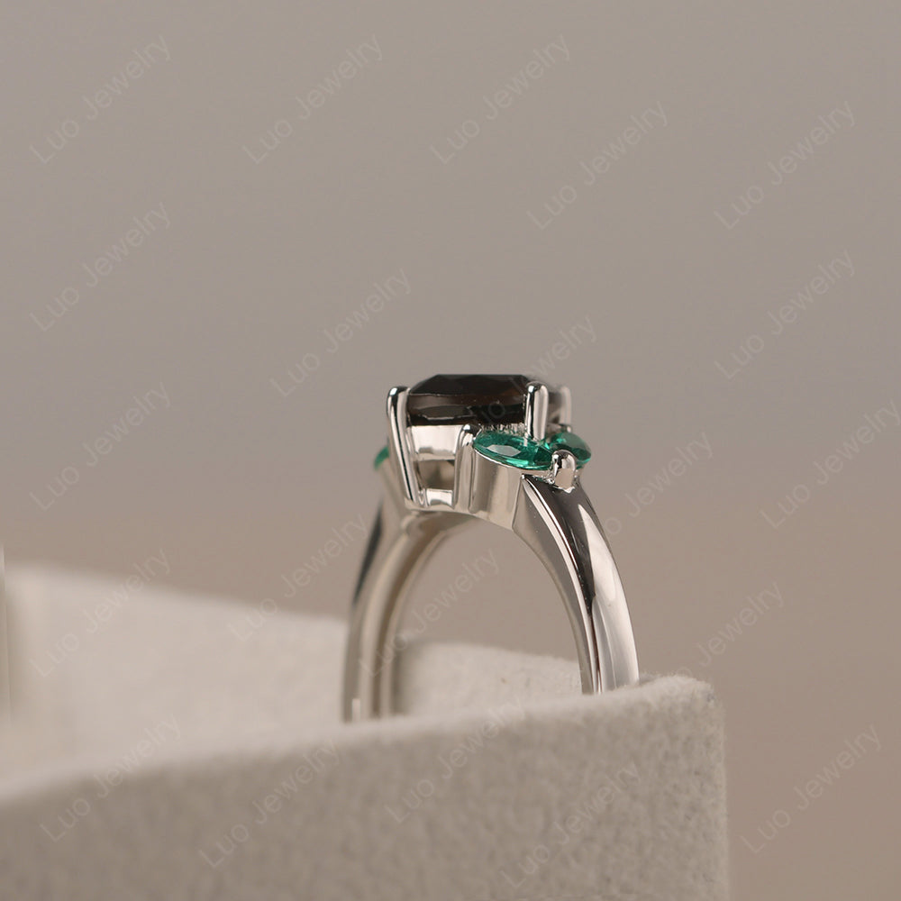 Smoky Quartz  Kite Set Cushion Cut Engagement Ring - LUO Jewelry