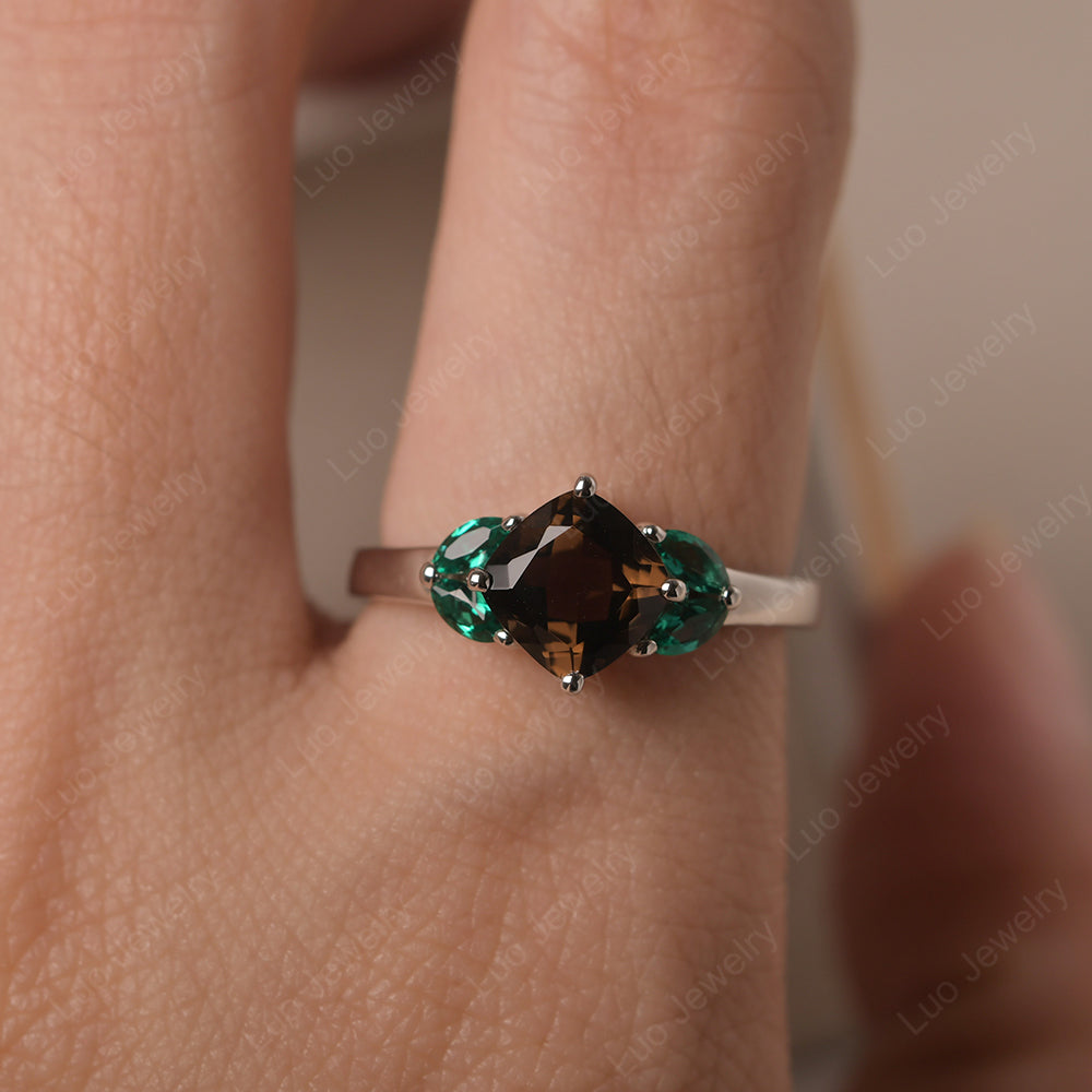 Smoky Quartz  Kite Set Cushion Cut Engagement Ring - LUO Jewelry