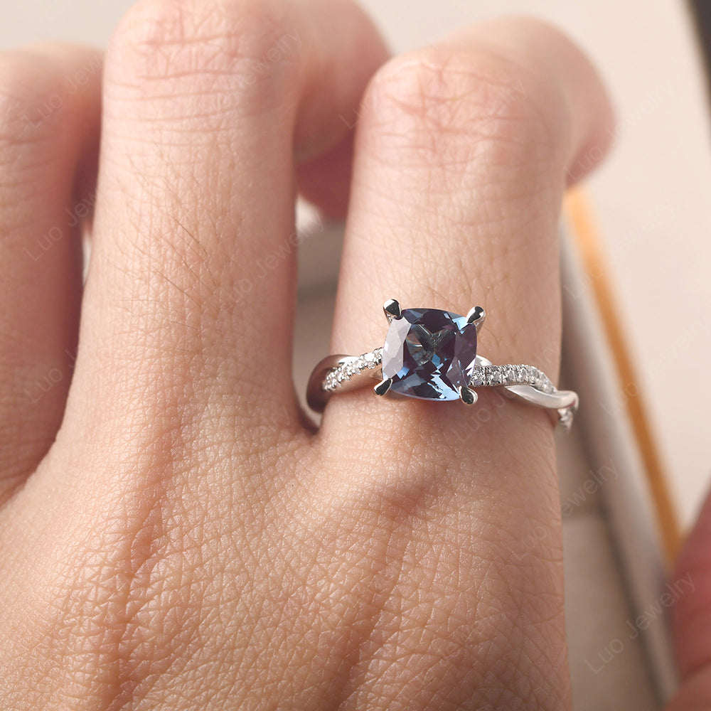 Cushion Cut Alexandrite Twist Engagement Rings - LUO Jewelry