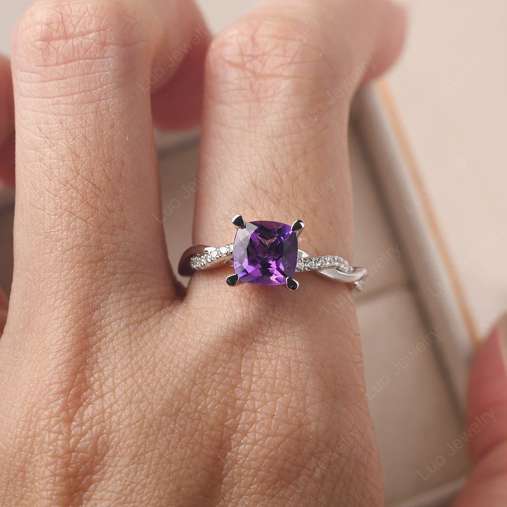 Cushion Cut Amethyst Twist Engagement Rings - LUO Jewelry