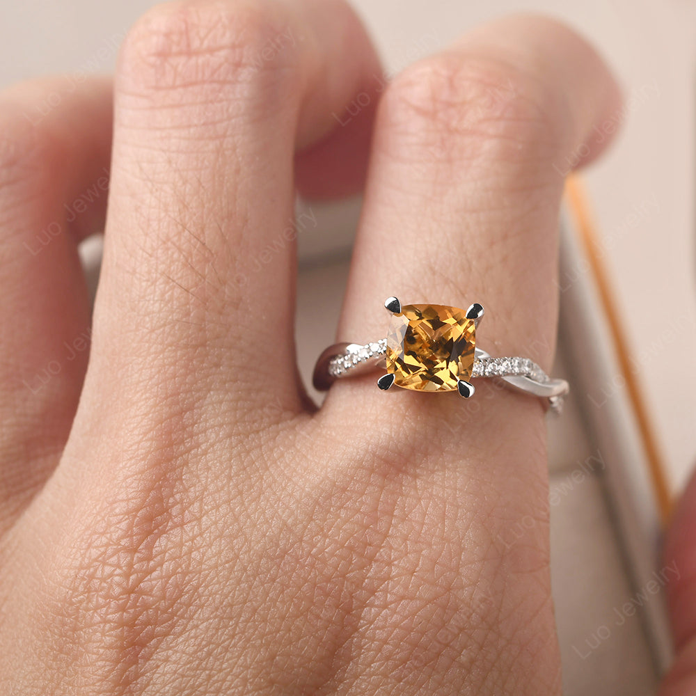 Cushion Cut Citrine Twist Engagement Rings - LUO Jewelry