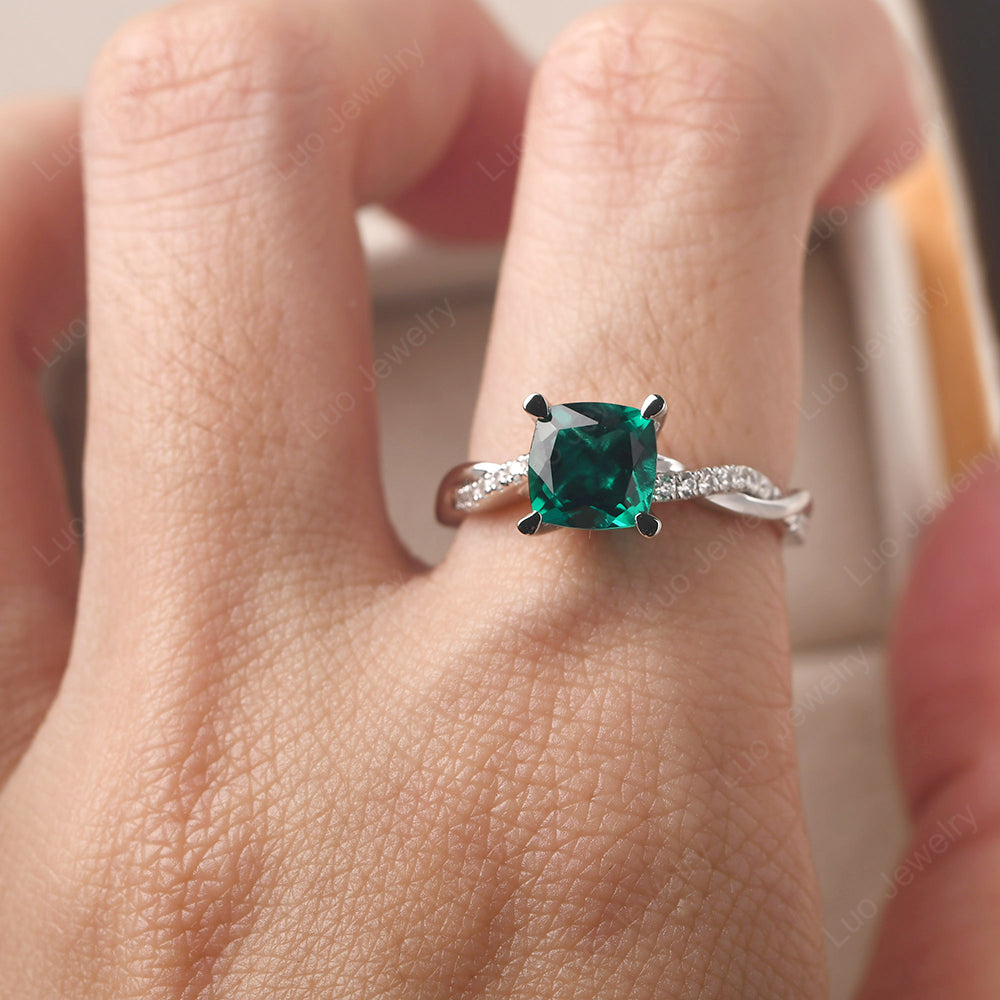 Cushion Cut Emerald Twist Engagement Rings - LUO Jewelry
