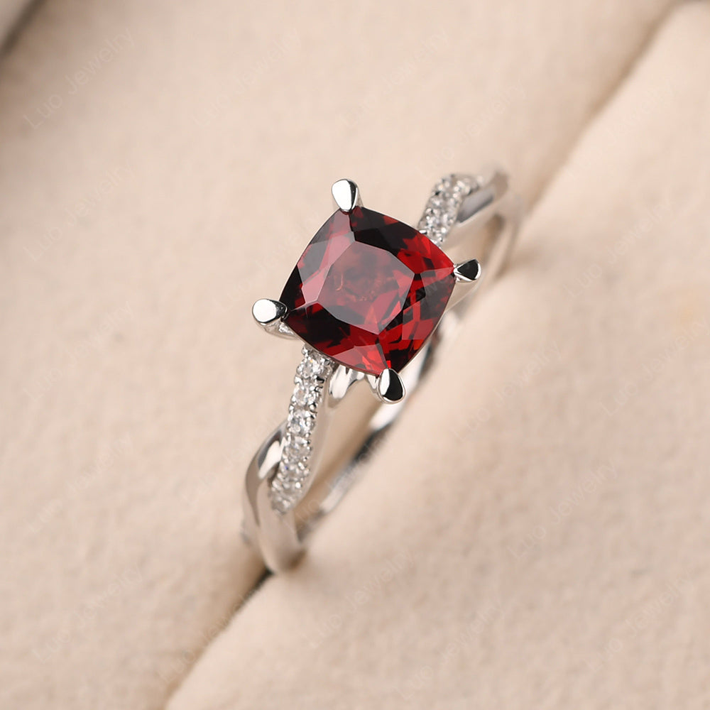 Cushion Cut Garnet Twist Engagement Rings - LUO Jewelry