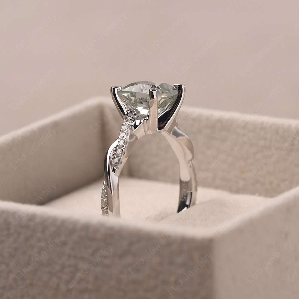 Cushion Cut Green Amethyst Twist Engagement Rings - LUO Jewelry