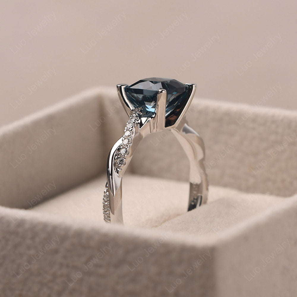 Cushion Cut London Blue Topaz Twist Engagement Rings - LUO Jewelry