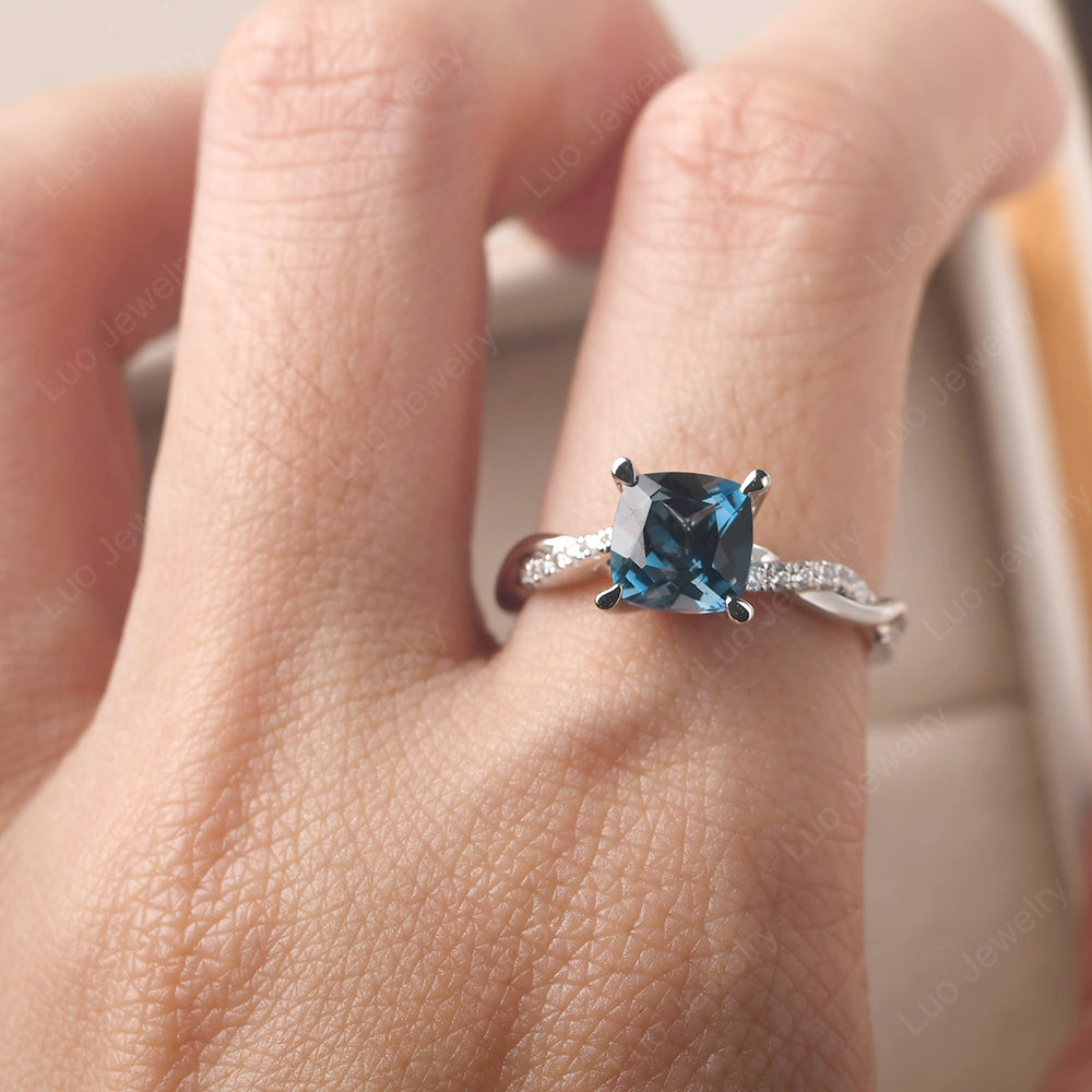 Cushion Cut London Blue Topaz Twist Engagement Rings - LUO Jewelry