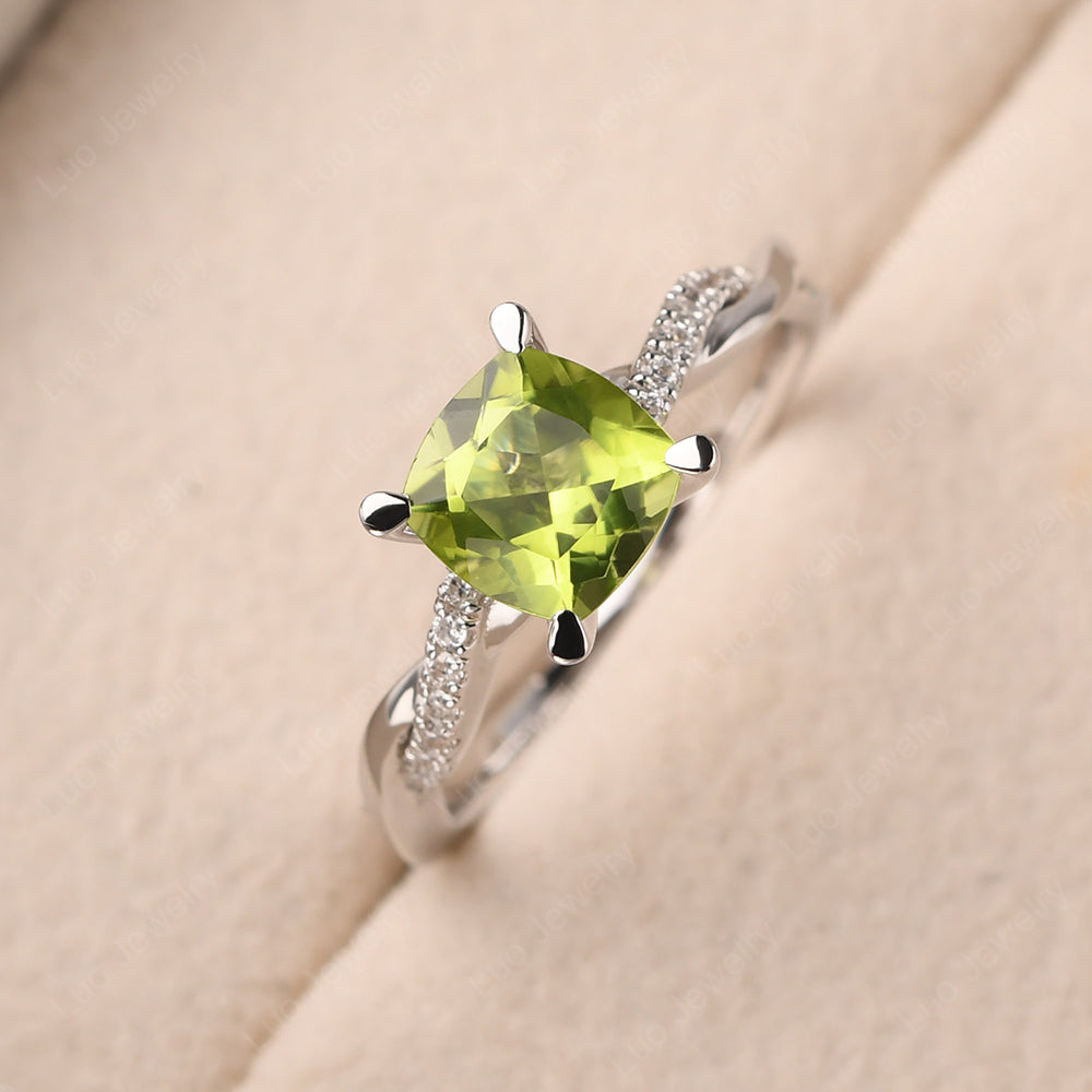 Cushion Cut Peridot Twist Engagement Rings - LUO Jewelry