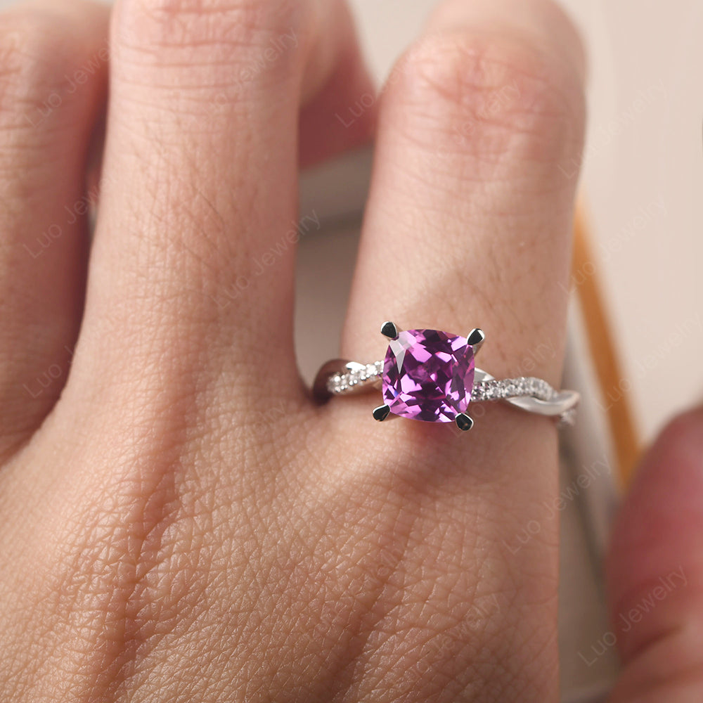 Cushion Cut Pink Sapphire Twist Engagement Rings - LUO Jewelry