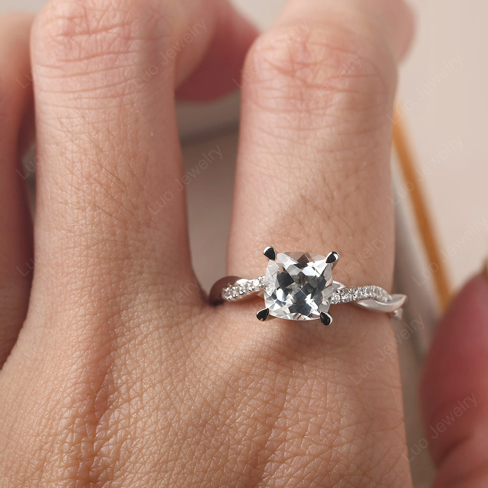 Cushion Cut White Topaz Twist Engagement Rings - LUO Jewelry