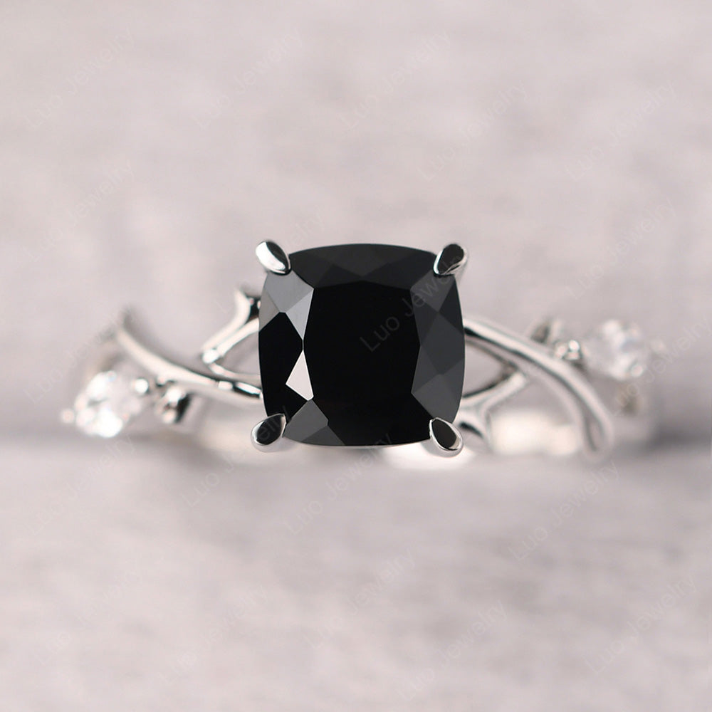 Cushion Cut Black Spinel Ring - LUO Jewelry