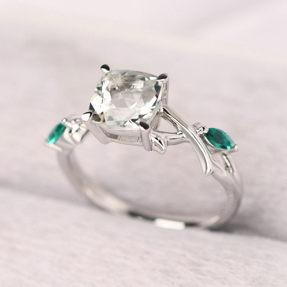 Cushion Cut Green Amethyst Ring - LUO Jewelry