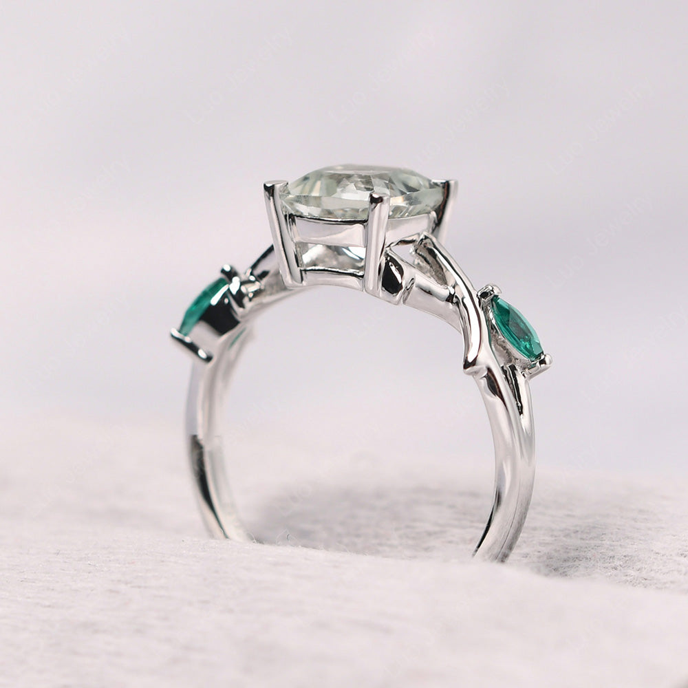 Cushion Cut Green Amethyst Ring - LUO Jewelry