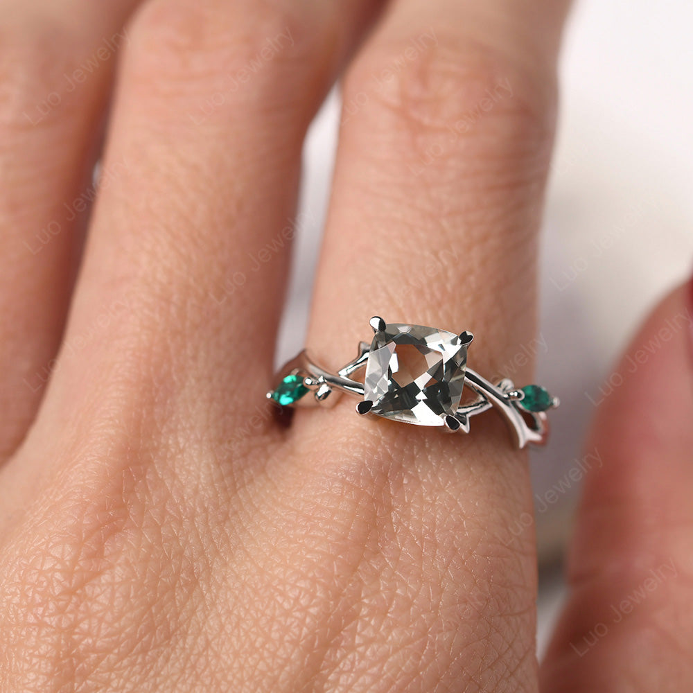 Cushion Cut Green Amethyst Ring - LUO Jewelry