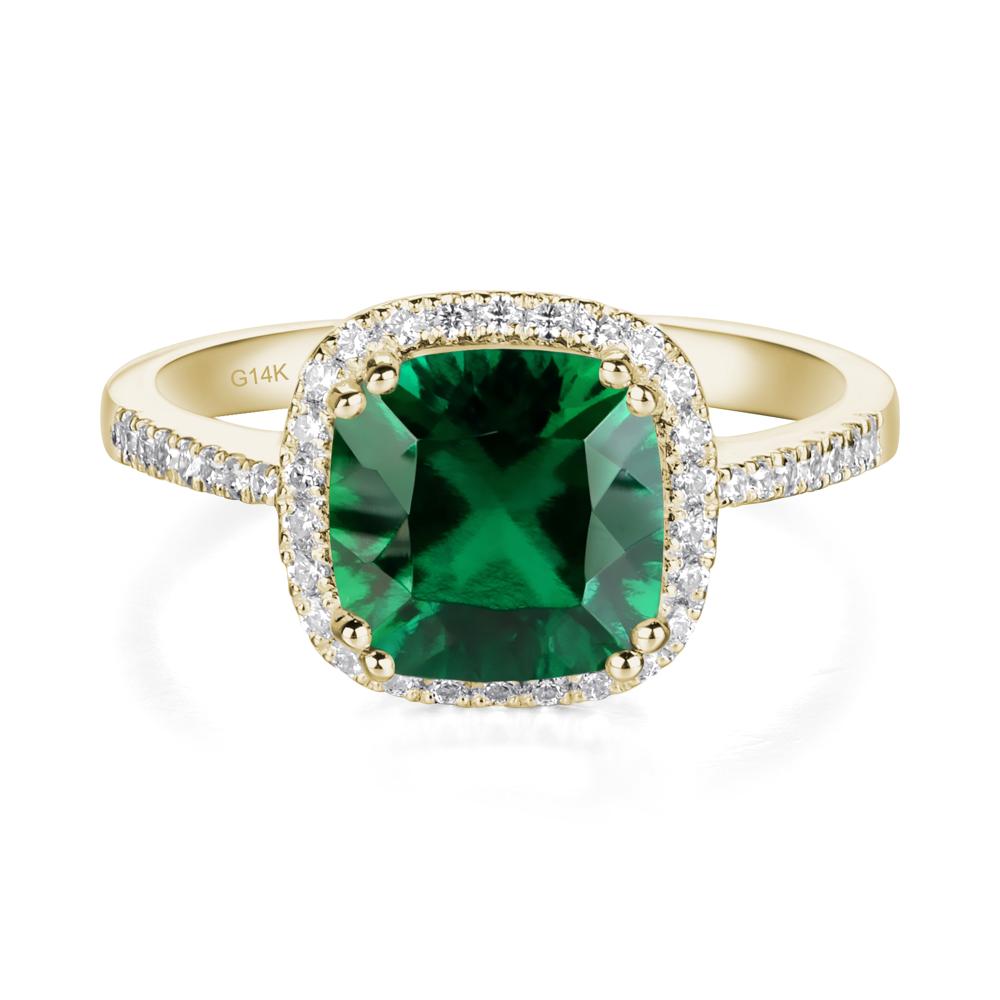 Cushion Lab Emerald Halo Engagement Ring - LUO Jewelry #metal_14k yellow gold