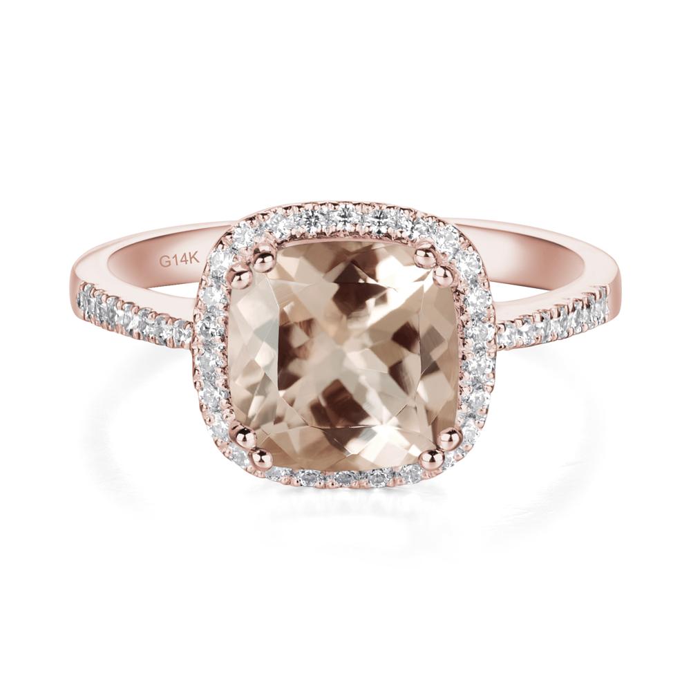 Cushion Morganite Halo Engagement Ring - LUO Jewelry #metal_14k rose gold