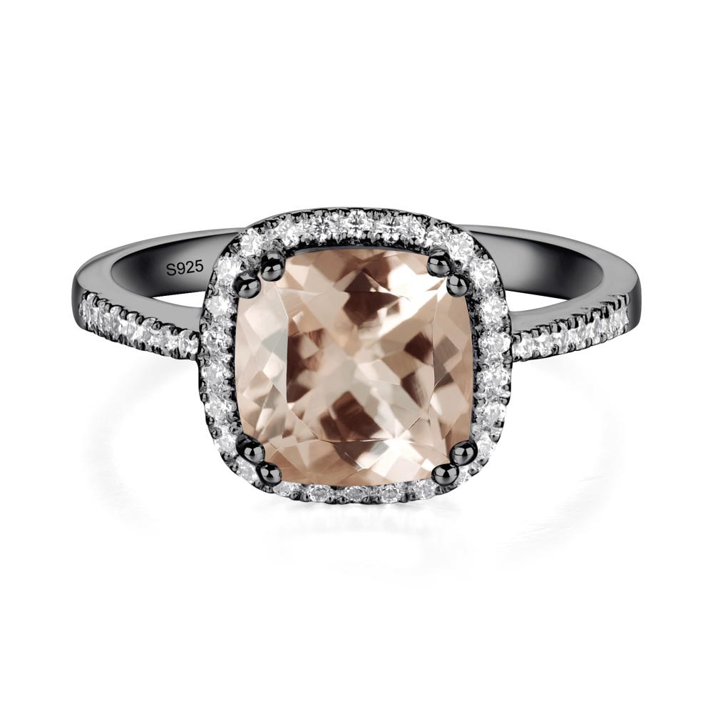 Cushion Morganite Halo Engagement Ring - LUO Jewelry #metal_black finish sterling silver