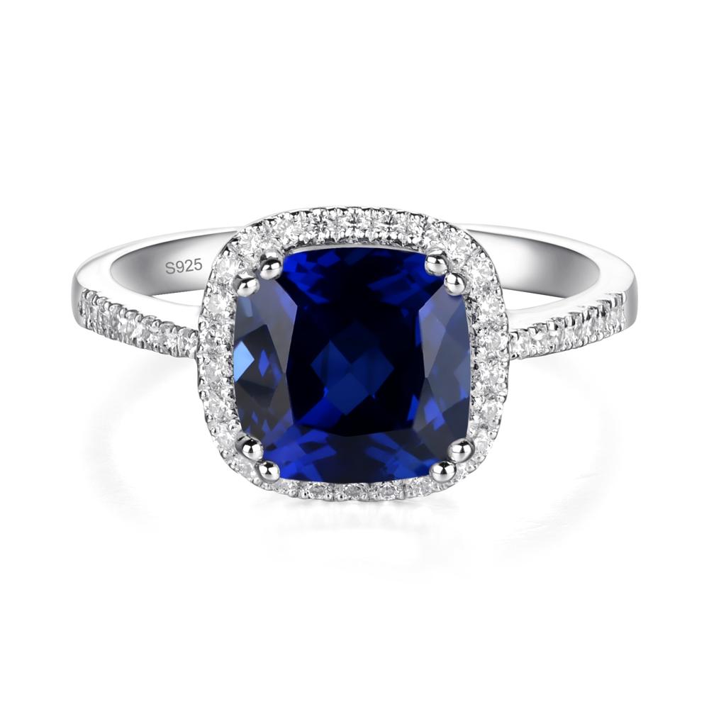 Cushion Sapphire Halo Engagement Ring - LUO Jewelry #metal_sterling silver
