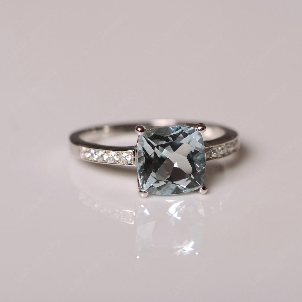 Aquamarine Engagement Ring Cushion Cut Gold - LUO Jewelry