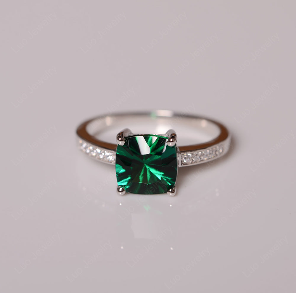 Lab Emerald Engagement Ring Cushion Cut Gold - LUO Jewelry