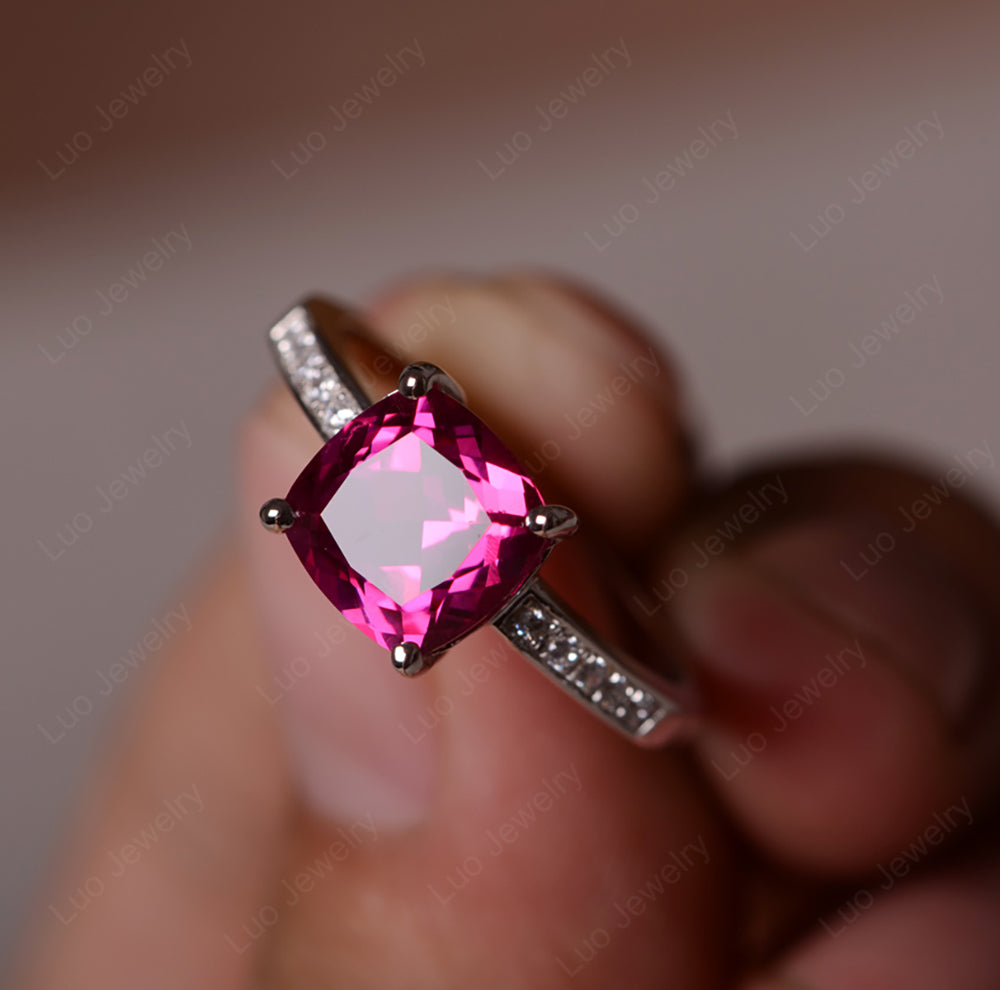 Simple Cushion Cut Ruby Promise Ring | LUO
