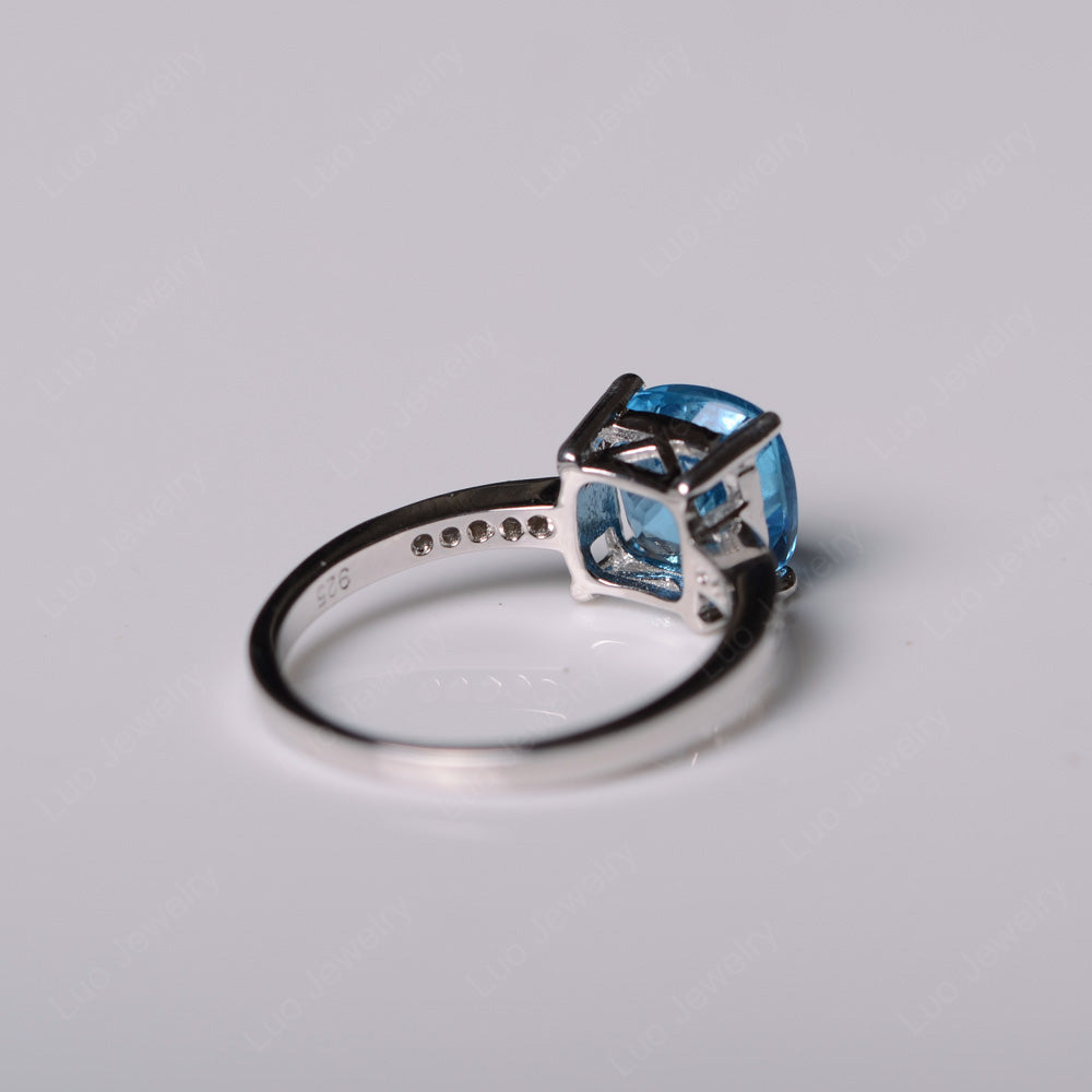 Swiss Blue Topaz Engagement Ring Cushion Cut Gold - LUO Jewelry