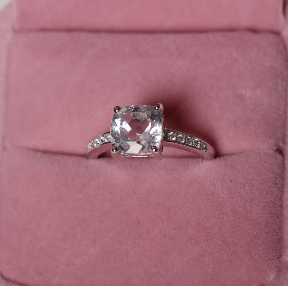 White Topaz Engagement Ring Cushion Cut Gold - LUO Jewelry