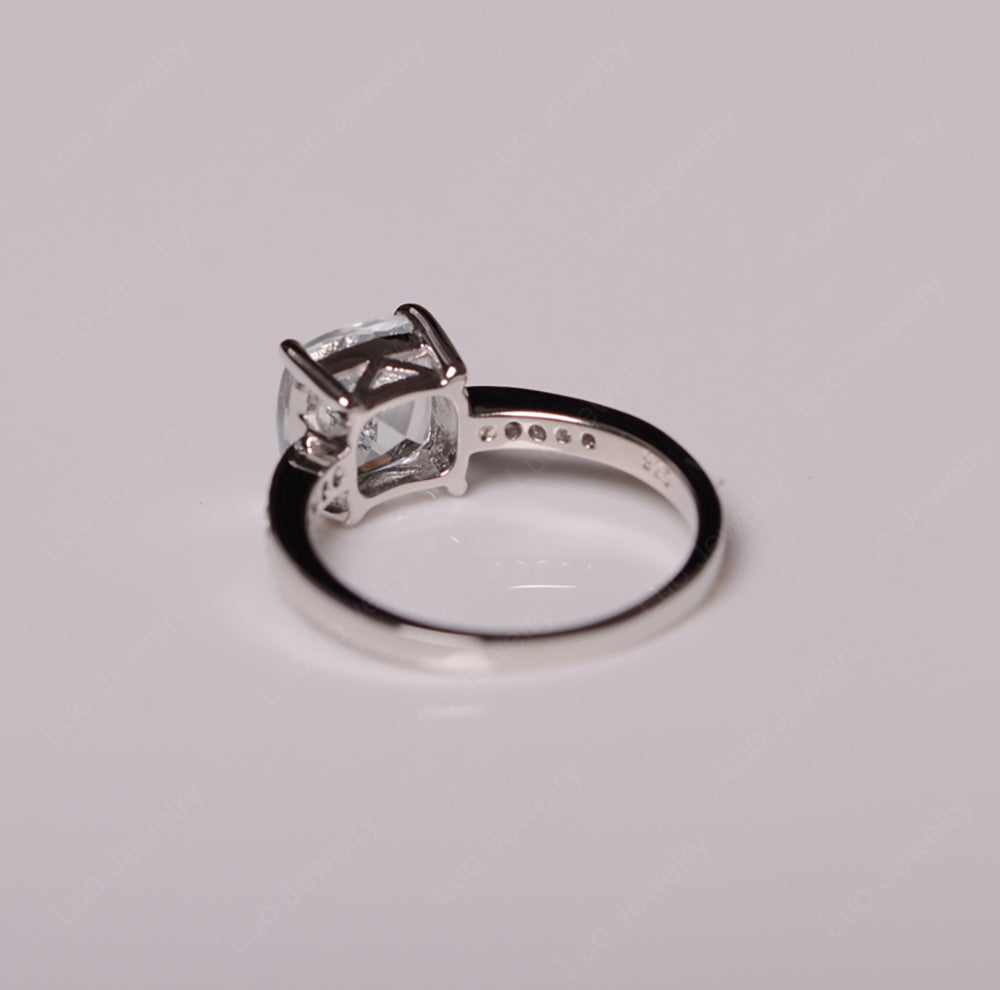 White Topaz Engagement Ring Cushion Cut Gold - LUO Jewelry