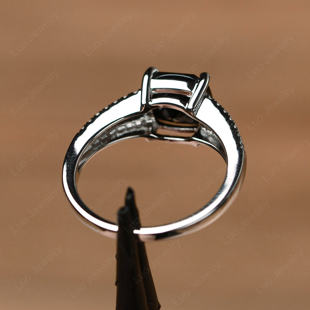 Black Spinel Ring Split Shank Cushion Cut Ring - LUO Jewelry