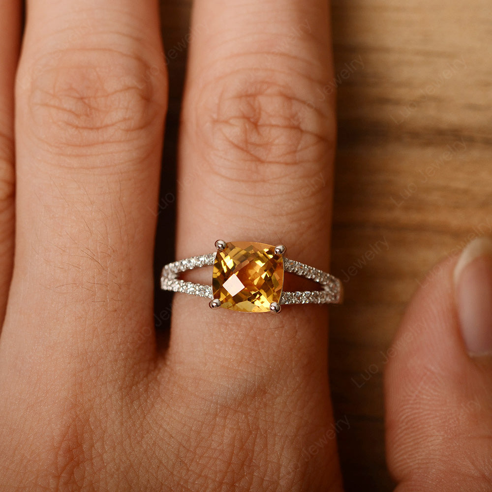 Citrine Ring Split Shank Cushion Cut Ring - LUO Jewelry
