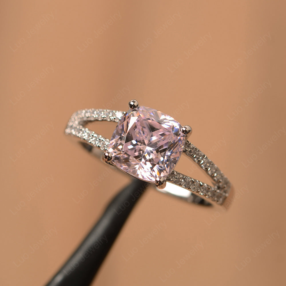 Cubic Zirconia Ring Split Shank Cushion Cut Ring - LUO Jewelry