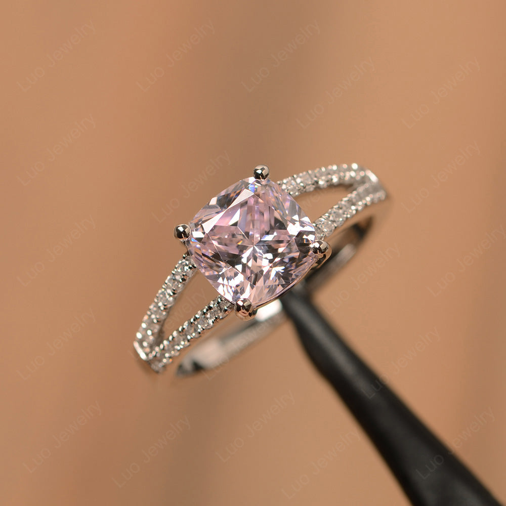 Cubic Zirconia Ring Split Shank Cushion Cut Ring - LUO Jewelry