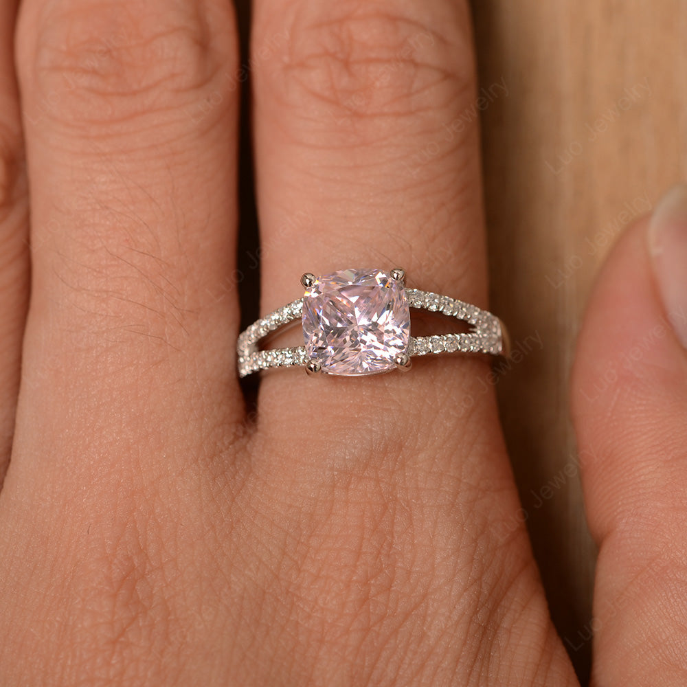 Cubic Zirconia Ring Split Shank Cushion Cut Ring - LUO Jewelry