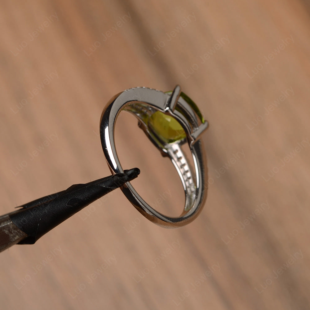 Peridot Ring Split Shank Cushion Cut Ring - LUO Jewelry